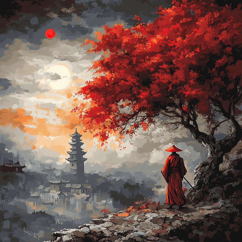 Japanese Temple Autumn Scene
