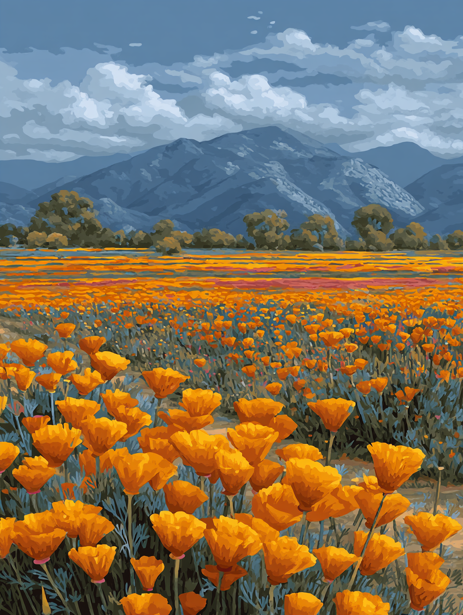 Poppy Field Mountain Backdrop