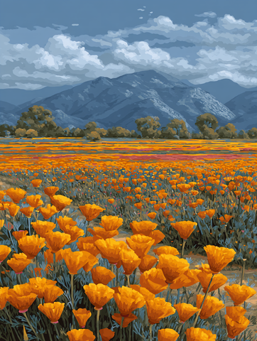 Poppy Field Mountain Backdrop
